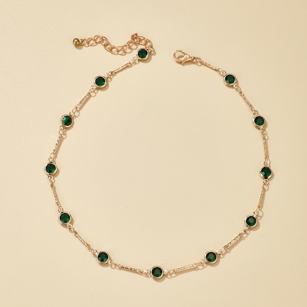 *INEZ* Gold x Green Simple Rhinestone Fashion Necklace